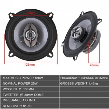 2pcs 180W 5 Inch 13cm 2Way Car Coaxial Hifi Speakers Auto Music Stereo Full Range Frequency Speaker Non-destructive Installation