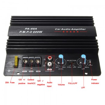 KROAK 12V 600W Car Amplifier Board Powerful Subwoofer Car Audio Amplifier Mono Stereo Power Amplifier Bass Black