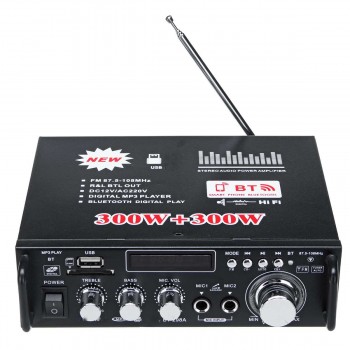 KROAK 600W 12V 220V Mini USB Car Bluetooth HiFi Stereo Audio Power Amplifier Remote Control for Car Auto Home Audio