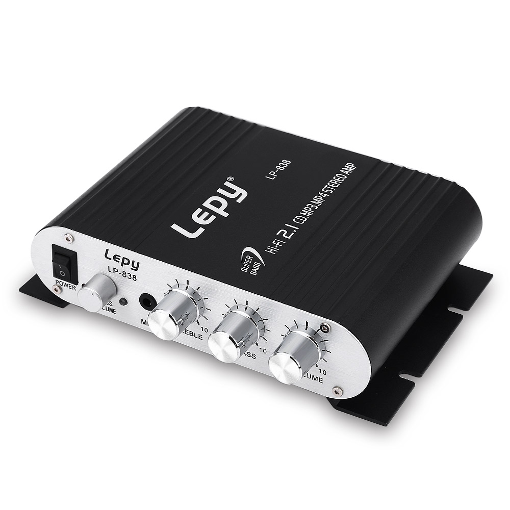 LP - 838 Car 3 Channel Power Amplifier Hi-Fi 12V Stereo Mini Subwoofer Audio Accessory Mega Bass connect with MP3 MP4 DVD Player