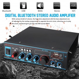 2x60W Audio Power Stereo Digital Amplifier 220V/12V Bluetooth USB FM SD Mic Home CarCompatible LED Display with Remote Contro