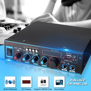 2x60W Audio Power Stereo Digital Amplifier 220V/12V Bluetooth USB FM SD Mic Home CarCompatible LED Display with Remote Contro