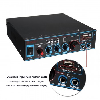 2x60W Audio Power Stereo Digital Amplifier 220V/12V Bluetooth USB FM SD Mic Home CarCompatible LED Display with Remote Contro