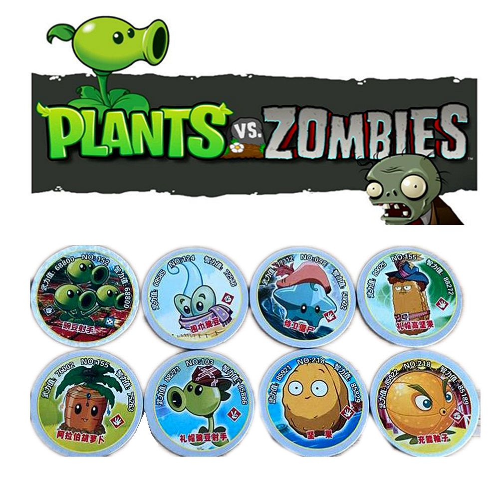 48 pcs/lot Plants vs Zombies Round Cards Shaped Pea Shooter Sunflower Figure Family Entertainment Kid Gift Toy