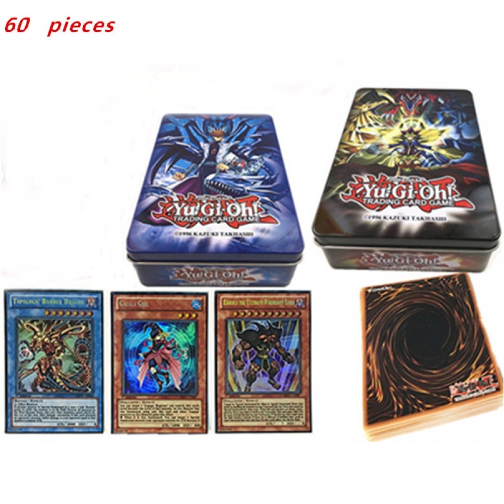 60pcs Different Yugioh Paper Cards with Iron Box Yu gi oh Anime Game Collection Cards Kids Boys Toys Gift