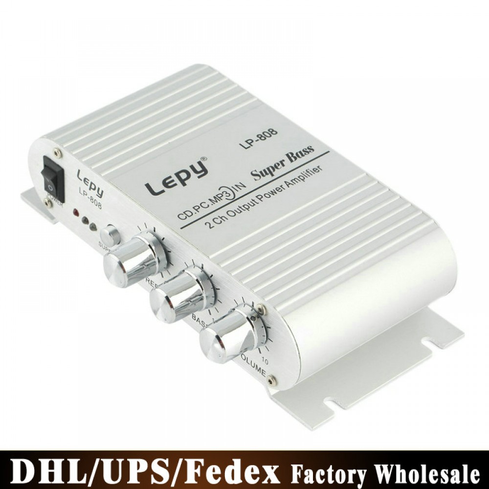 DHL 10 PCS Original Lepy LP-808 Car Channel Amplifier Stereo Subwoofer Audio Accessory Connect With Smart phones MP3 MP4 DV