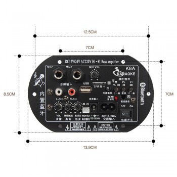 AOSHIKE  Dual Microphone Bluetooth Amplifiers 12V 24V 220V Subwoofer Amplifier Board For 5-10Inch Subwoofer Speaker DIY