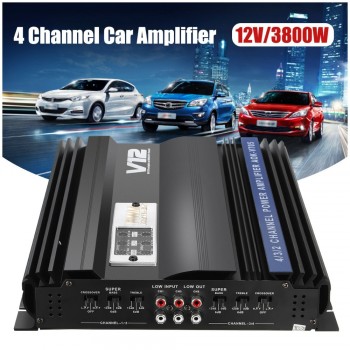 KROAK 3800W RMS 4 Channel 12V Amplifier Audio bluetooth Car Audio Stereo Amplifier Amp Speaker Metal Car Amplifier Car Subwoofer