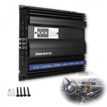 KROAK 3800W RMS 4 Channel 12V Amplifier Audio bluetooth Car Audio Stereo Amplifier Amp Speaker Metal Car Amplifier Car Subwoofer