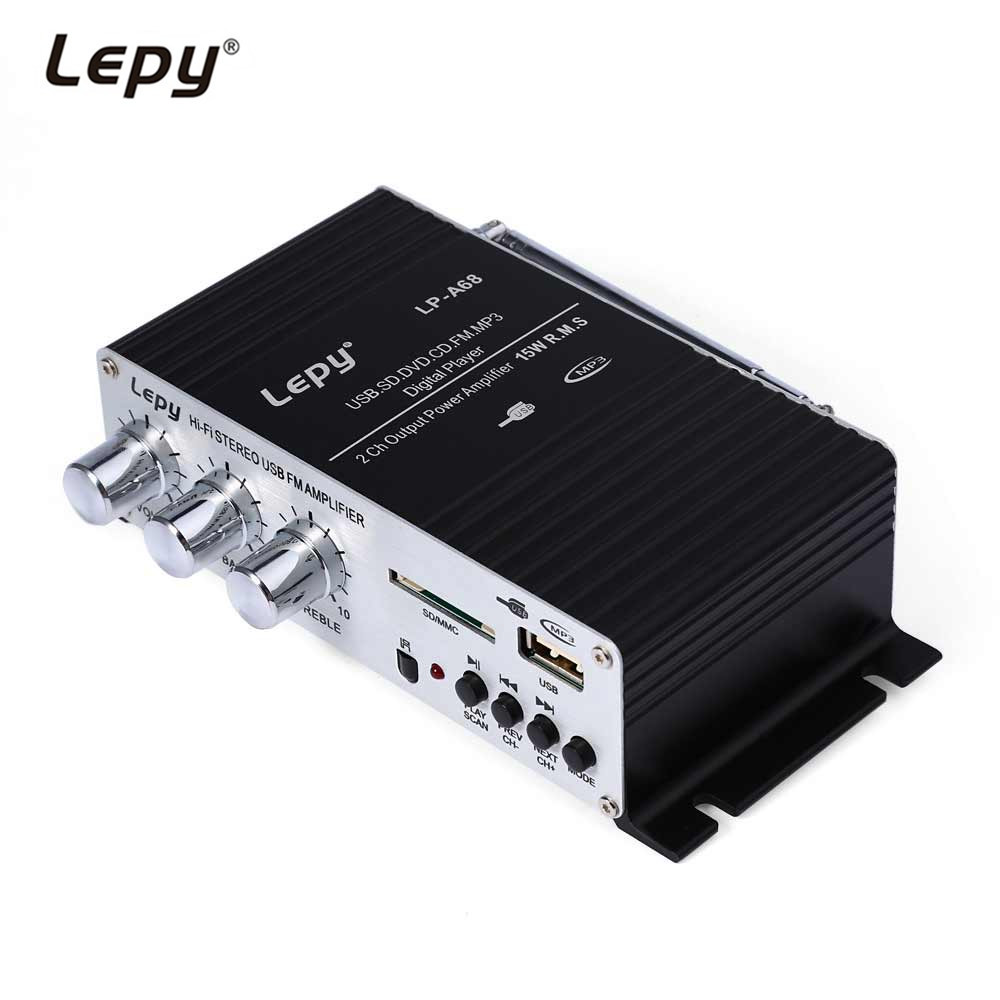 Lepy LP - A68 Mini Car Amplifier HiFi Stereo Audio 2 Channels USB SD FM Speaker with Remote Control
