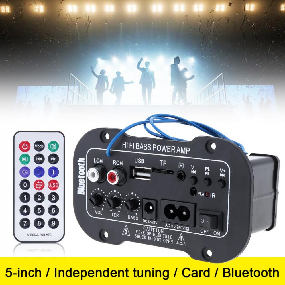 5 Inch HI-FI Bluetooth Home Car Audio Power Amplifier Auto FM Radio Player HiFi Bass Power AMP Support SD USB DVD MP3 Input