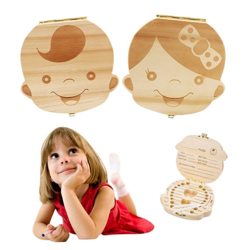 English Wood Tooth Box Organizer Toy Save Milk Teeth Wood Storage Collecting Teeth Umbilical Cord organizador