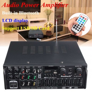 2000W bluetooth 2.0 Channel Audio Power HiFi Amplifier Stereo 326BT 12V/220V AV Amp Speaker Support 4 Microphone with Remote