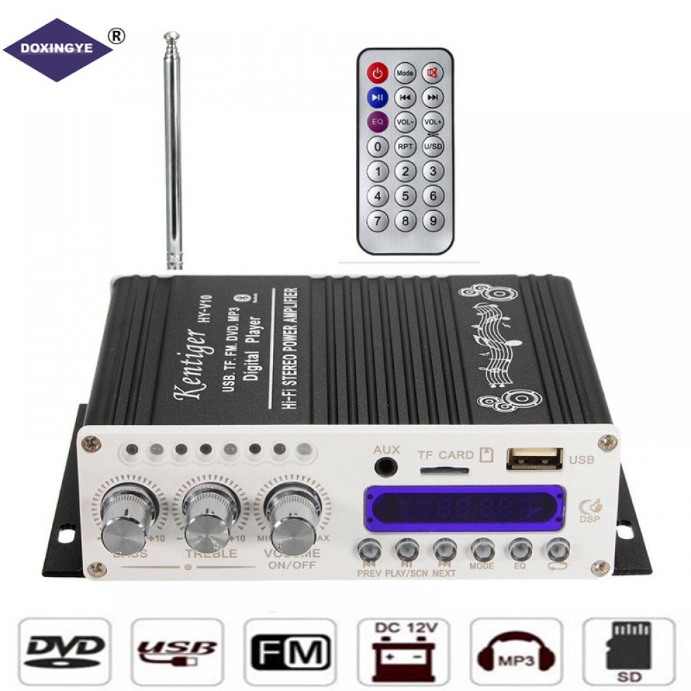 DOXINGYE 12V 20W HI-FI Car Audio Power Amplifier 4 CH DSP Sound Bluetooth Digital USB MP3 DVD CD FM Radio SD Stereo FM Player