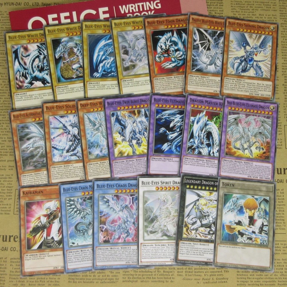 20pcs Blue-Eyes White Dragon Series Proxy Cards Kaiba Fans Cospaly BlueEyes Archetypes Fusion Synchro Token Yugioh Replica Orica