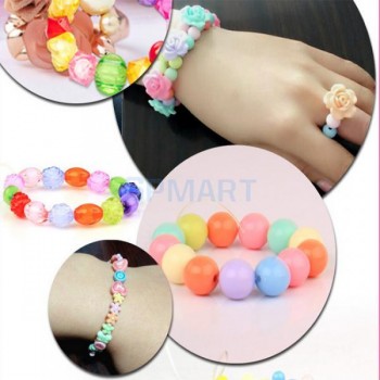 DIY Beads Craft Set with 8m String, about 320pcs Various Types Shapes Colorful DIY Beads in a Box for Necklace Bracelet Crafts