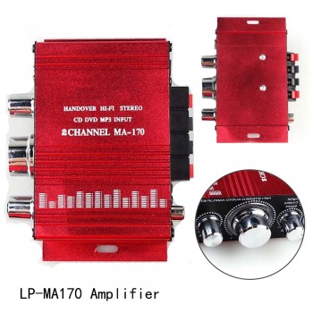Low Distortion
 2 Channel 12V Mini Stereo Connection Digital MP3 RCA Car Audio Red LP-MA170  Amplifier Hi-Fi Loudspeaker 2*20W