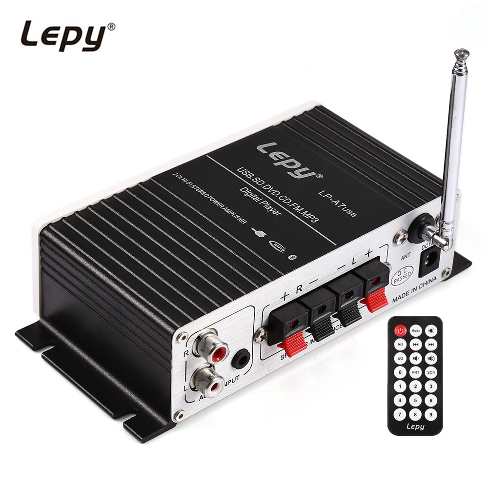 Lepy A7 Wireless Bluetooth Car Amplifier 2 channel HiFi Stereo Bass Audio Support SD USB FM Remote Control Speaker