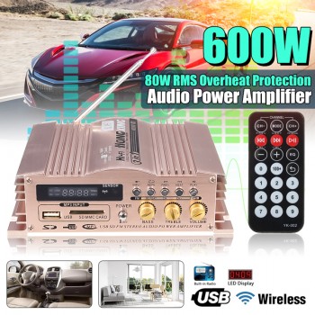 KROAK Mini Hi-Fi 600W 2 CH Stereo Audio Power Amplifier USB SD FM Car Auto Motorcycle