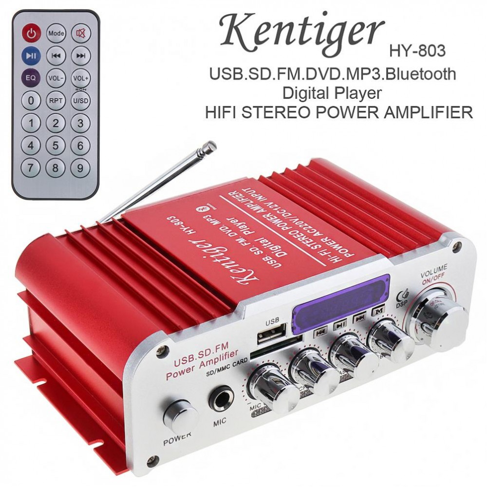 Kentiger DC12V/AC220V/AC110V 2CH Bluetooth HI-FI Car Audio Amplifier FM Radio Player Support SD USB DVD for Car Home