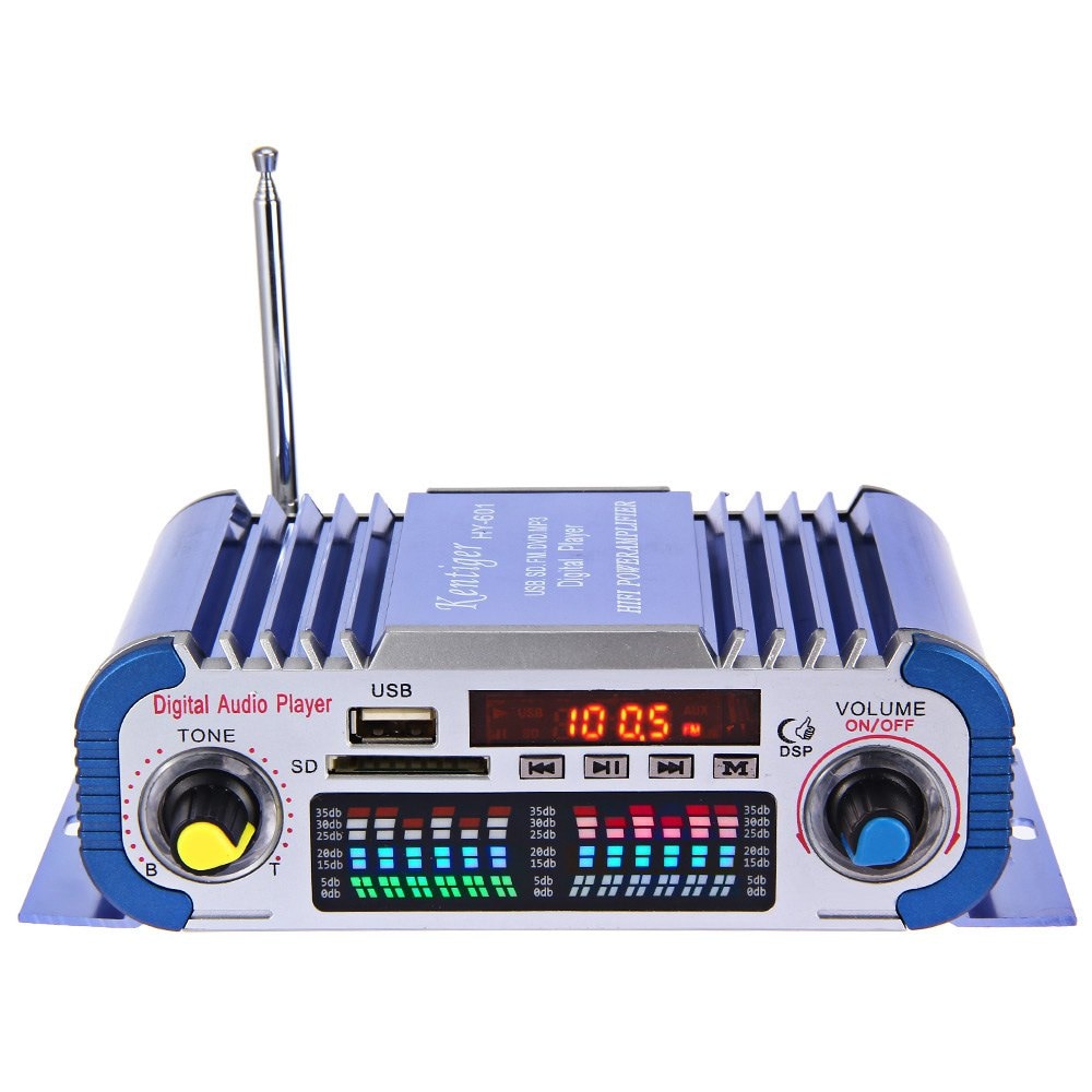 HY601 USB FM Audio 12V LED Car Stereo Amplifier Radio MP3 Speaker Hi-Fi 2 Channel Digital Display Power Play Support CD DVD
