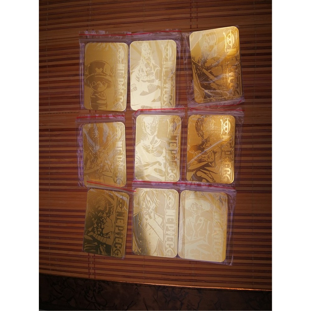 9PCS/hot Animation ONE PIECE Super Action Figures Golden Flash Cards Metal card Collection Card Kid Gift Toy