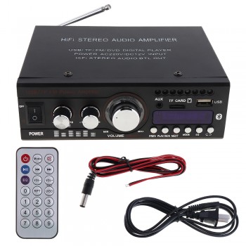 DC12V AC 220V 110V Bluetooth Auto Car Stereo Power Amplifier 2CH HiFi Digital Audio Player Support USB SD FM Radio DVD