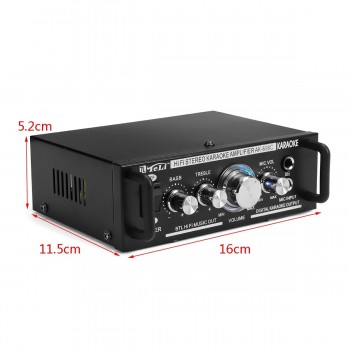 600W 12V/220V 2 Mic Stereo Speaker Mini Car Home Bass Power Amplifier HiFi MP3 Booster AK-698C 16x11.5x5.2cm Low Consumption