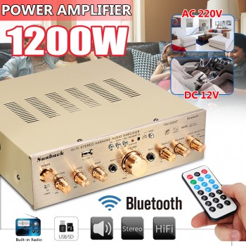 12V/ 220V HIFI Wireless Bluetooth Car Audio Stereo Power Amplifier 1200W FM Car Karaoke Home Theater Amplifiers Remote Control