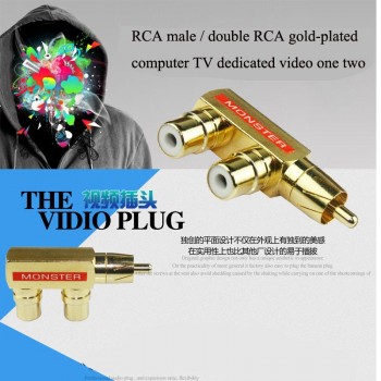 1PC High Quality Pure Copper Gold Plated Lotus Three Links Monster Audio RCA One Male And Two Female Transfer Plugs I Key Buy
