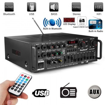 800W 110V 220V 2 Channel Equalizer Bluetooth Home Stereo Power Amplifier USB Car Amplifier Home Theater Amplifiers Audio
