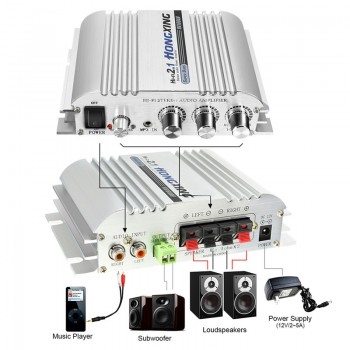 300W 12V Subwoofer Car Audio Home Acoustics Super Bass Hi-Fi 2.1 Stereo Audio Multichannel Sound Amplifier For Speakers Booster