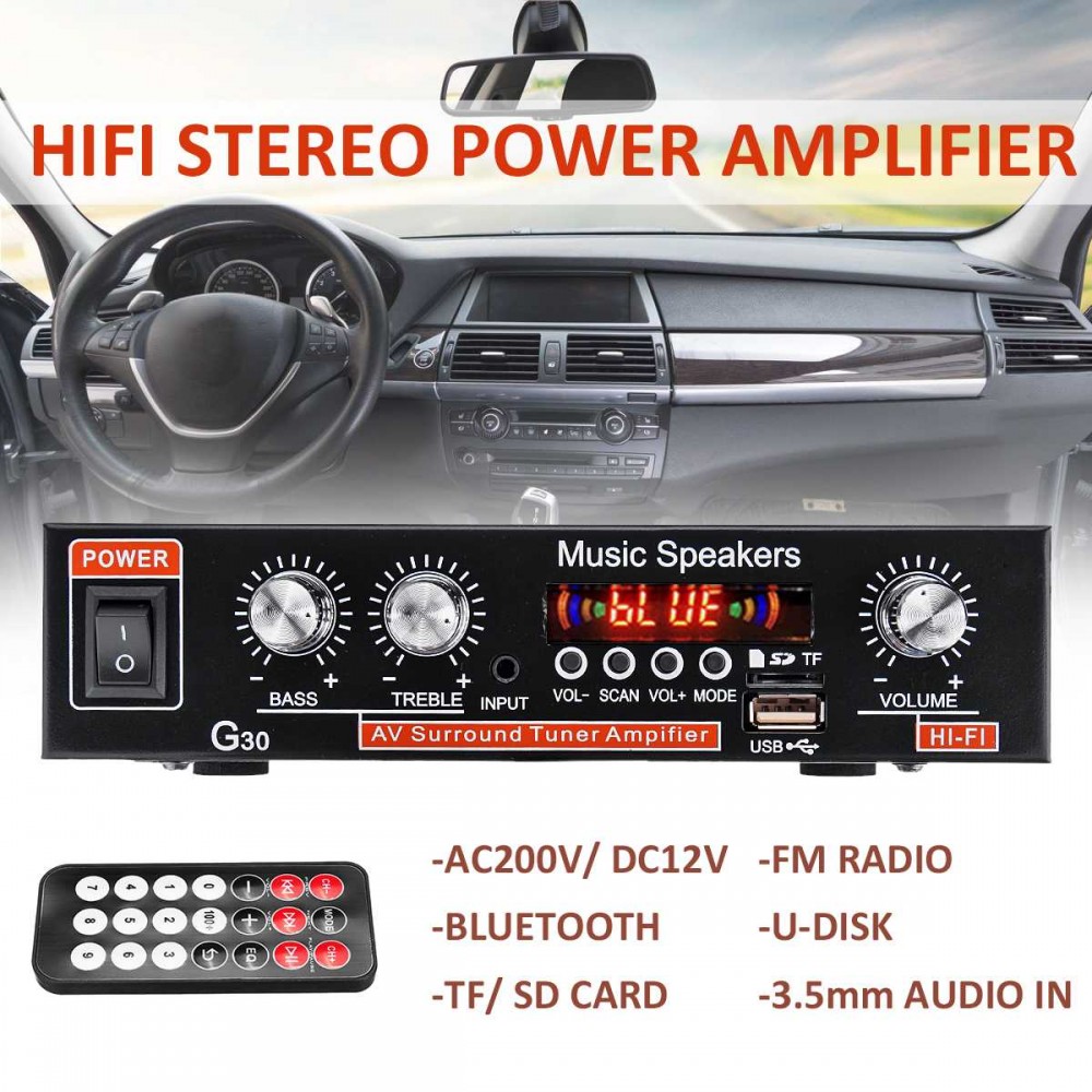 12V 220V 2-channel HiFi Stereo Audio Car Amplifier Car Audio Bluetooth 2 Channel Digital Powerful Car Amplifier for Subwoofer