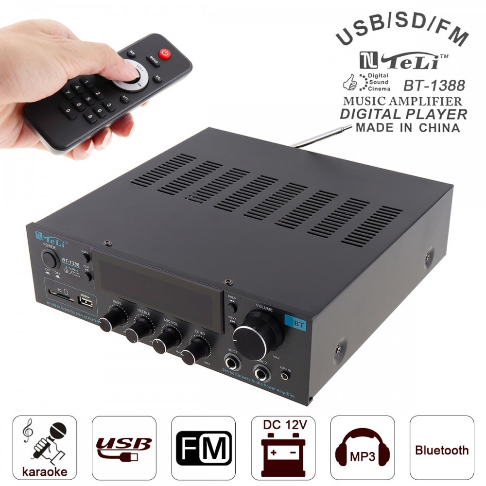 200W 220V Bluetooth Car Amplifier Stereo FM Radio Power Player Home Theater Audio Amplifiers Support SD USB Microphone Input