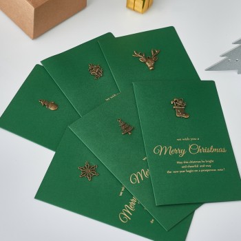 17*10.5cm Fashion 6sets/lot Green Retro Christmas Metal Bronze Gilding Card Thanksgiving Day Merry Christmas Postcards Toy A345