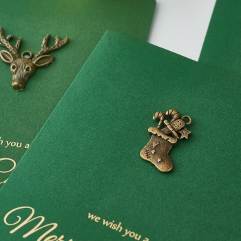 17*10.5cm Fashion 6sets/lot Green Retro Christmas Metal Bronze Gilding Card Thanksgiving Day Merry Christmas Postcards Toy A345