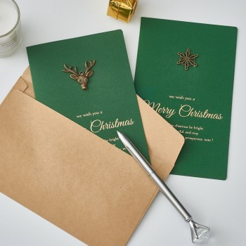 17*10.5cm Fashion 6sets/lot Green Retro Christmas Metal Bronze Gilding Card Thanksgiving Day Merry Christmas Postcards Toy A345