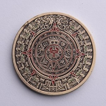 PIKAALAFAN Mexican Azitekemaya Lacquer Dragon Bronze Commemorative Coin Mayan Sundial Pyramid Lucky Medal