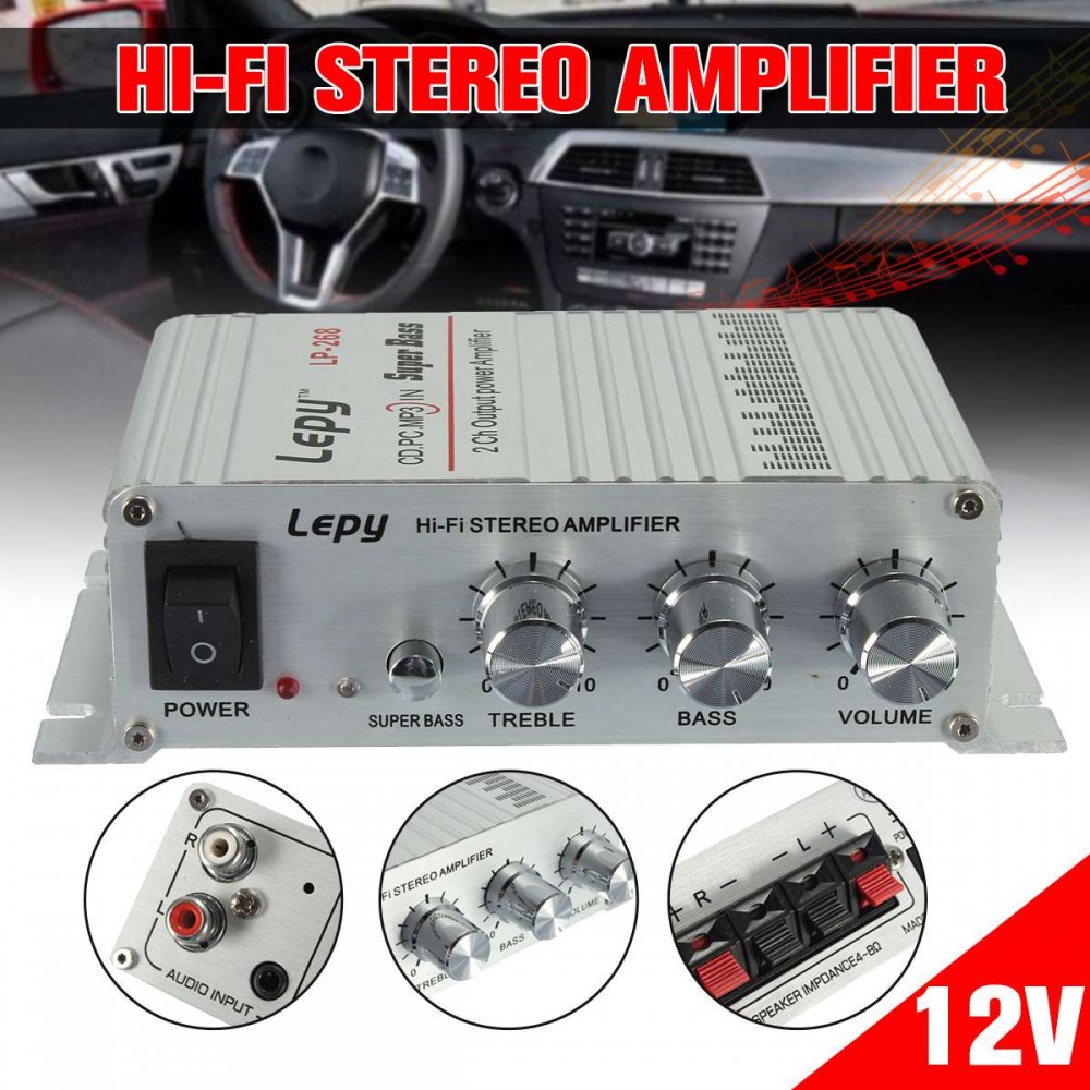 KROAK Car Stereo Power Amplifier Hi-Fi 12V Sound Mode Stereo Digital Auto Amp Radio  Music Player Support MP3 CD Aluminum