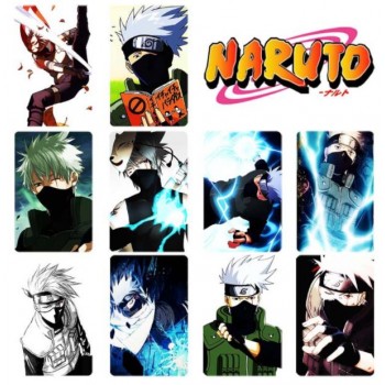 10 pcs/set Cartoon Naruto Collection Cards Kakashi Action Figures PVC Crystal Paste Stickers Trading Card Kid Gift Toy