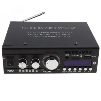 DC12V/AC220V Bluetooth 2CH Hi-Fi Car Stereo Audio Power Amplifier Digital Tube Display Player Support USB / SD / FM / DVD