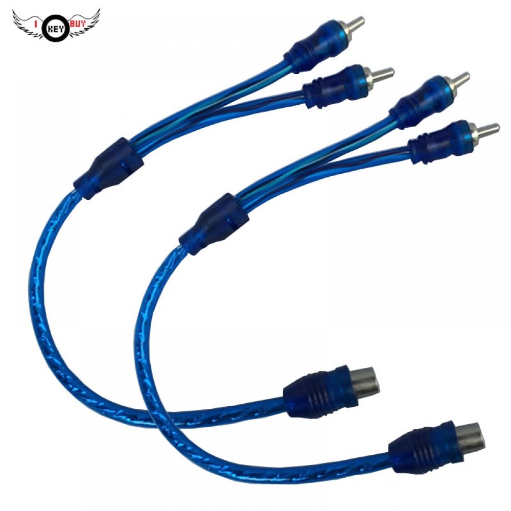 Hot Selling 2PCS 200mm PVC Car Audio Amplifier Wiring Kit RCA One Female Two Male Lotus line Bare Copper Wire Blue Free Shipping