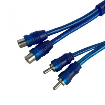 Hot Selling 2PCS 200mm PVC Car Audio Amplifier Wiring Kit RCA One Female Two Male Lotus line Bare Copper Wire Blue Free Shipping