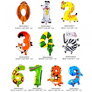 6 Inches Animal Cartoon Number Foil Balloons Party Hat Digit Air Ballons Birthday Party for Kids Toys