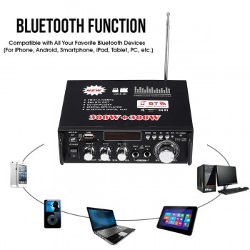 12V/ 220V BT-298A 2CH LCD Display Digital HIFI Audio Stereo Power Amplifier Bluetooth FM Radio Car Home 600W with Remote Control