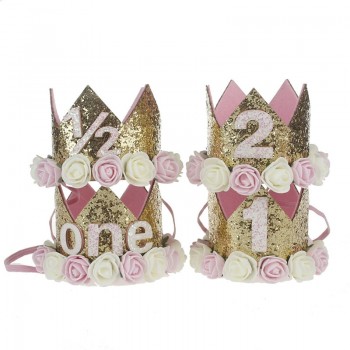 Artificial Delicate Mini Felt Glitter Crown with Flower Headband For Birthday Party DIY Garments Hair Decorative Accessories