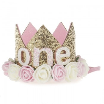 Artificial Delicate Mini Felt Glitter Crown with Flower Headband For Birthday Party DIY Garments Hair Decorative Accessories