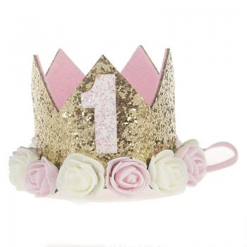 Artificial Delicate Mini Felt Glitter Crown with Flower Headband For Birthday Party DIY Garments Hair Decorative Accessories