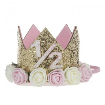 Artificial Delicate Mini Felt Glitter Crown with Flower Headband For Birthday Party DIY Garments Hair Decorative Accessories