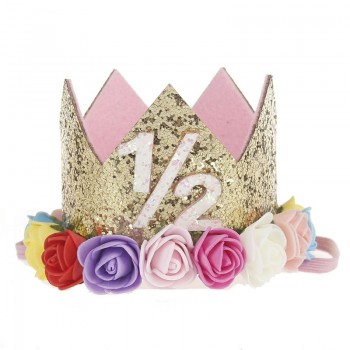 Artificial Delicate Mini Felt Glitter Crown with Flower Headband For Birthday Party DIY Garments Hair Decorative Accessories
